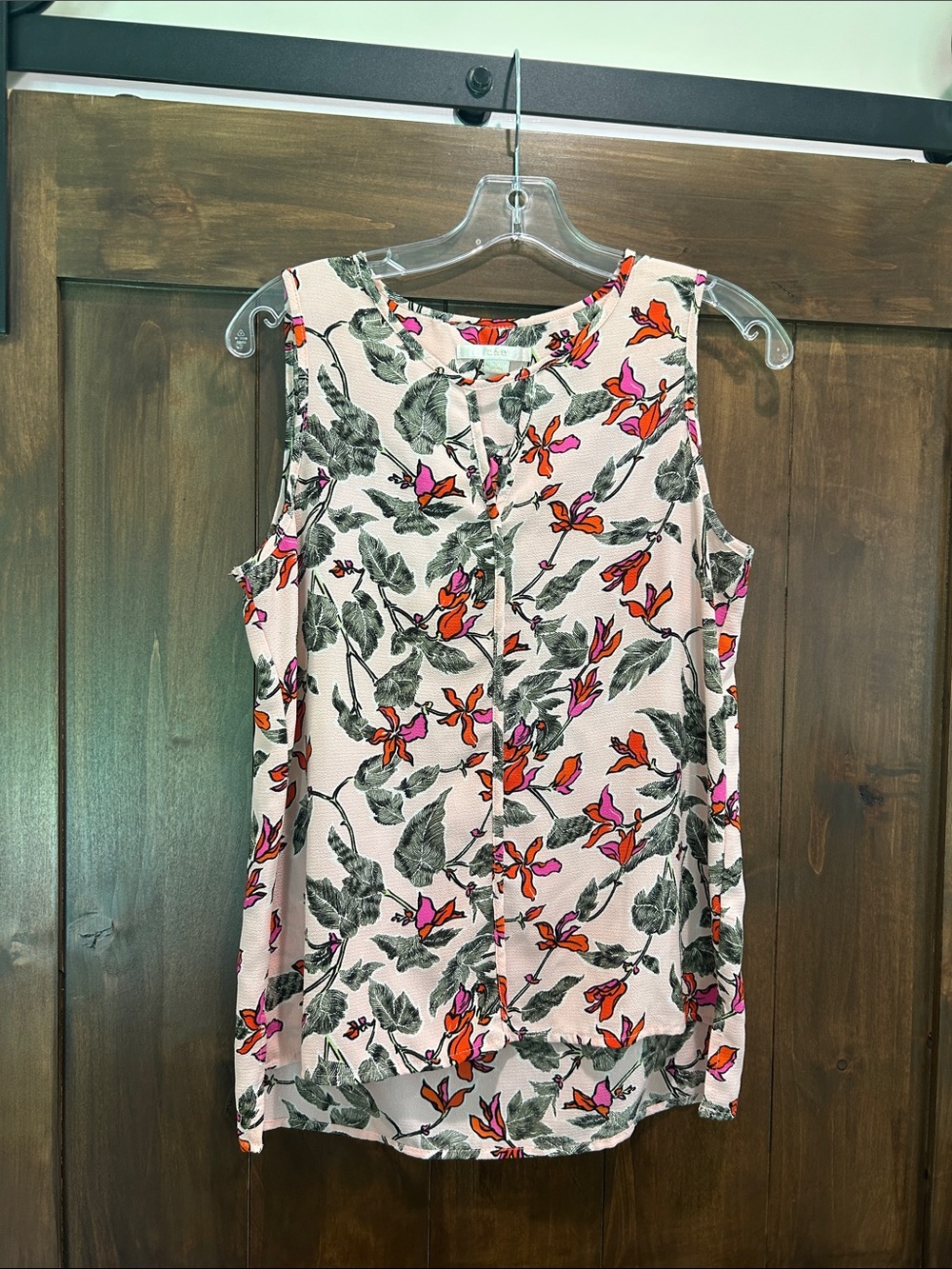 M230 C&E Sleeveless Floral Print Tank Top - Pink and Orange - Size Medium